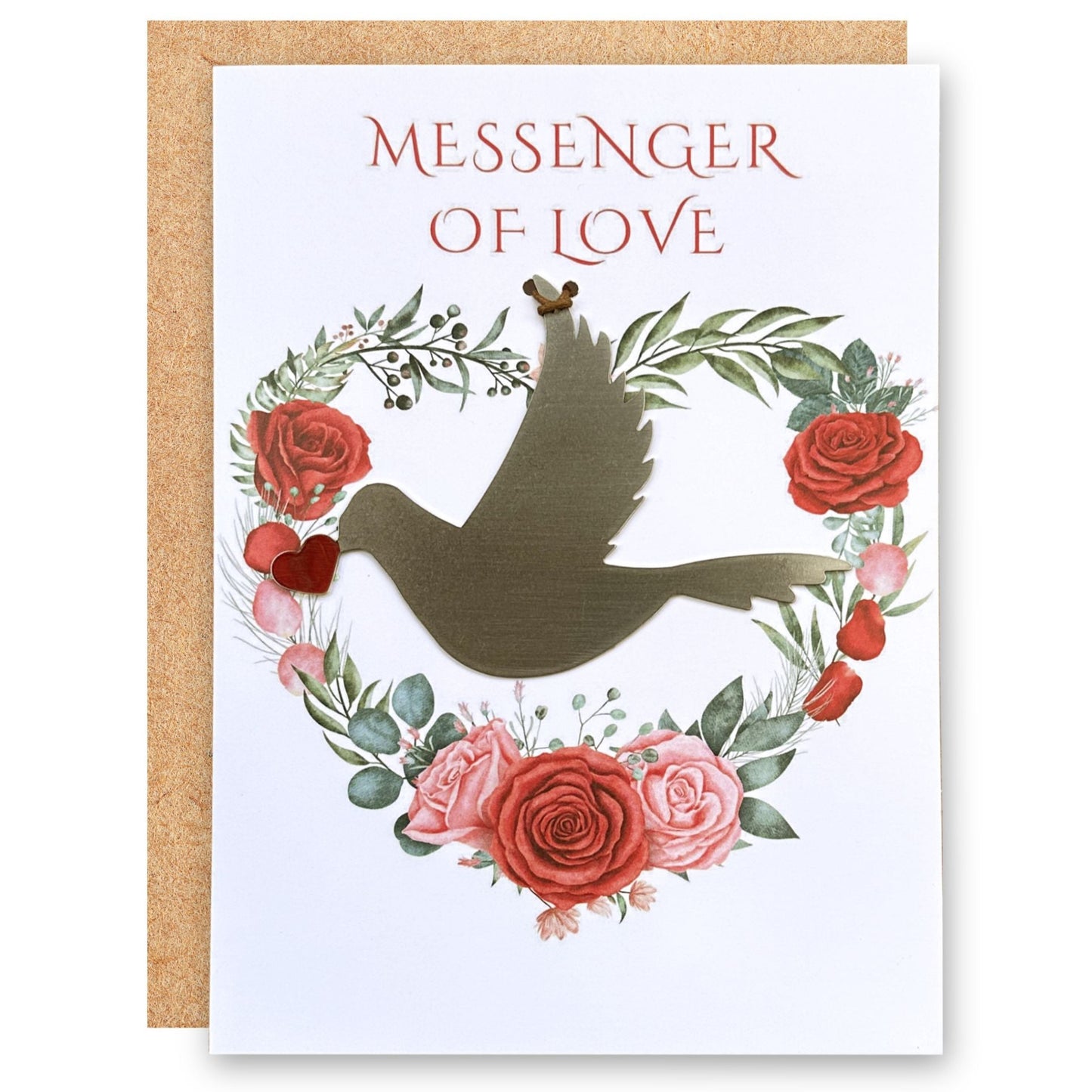 dove ornament placed on a Love greeting card entitled Messenger of love