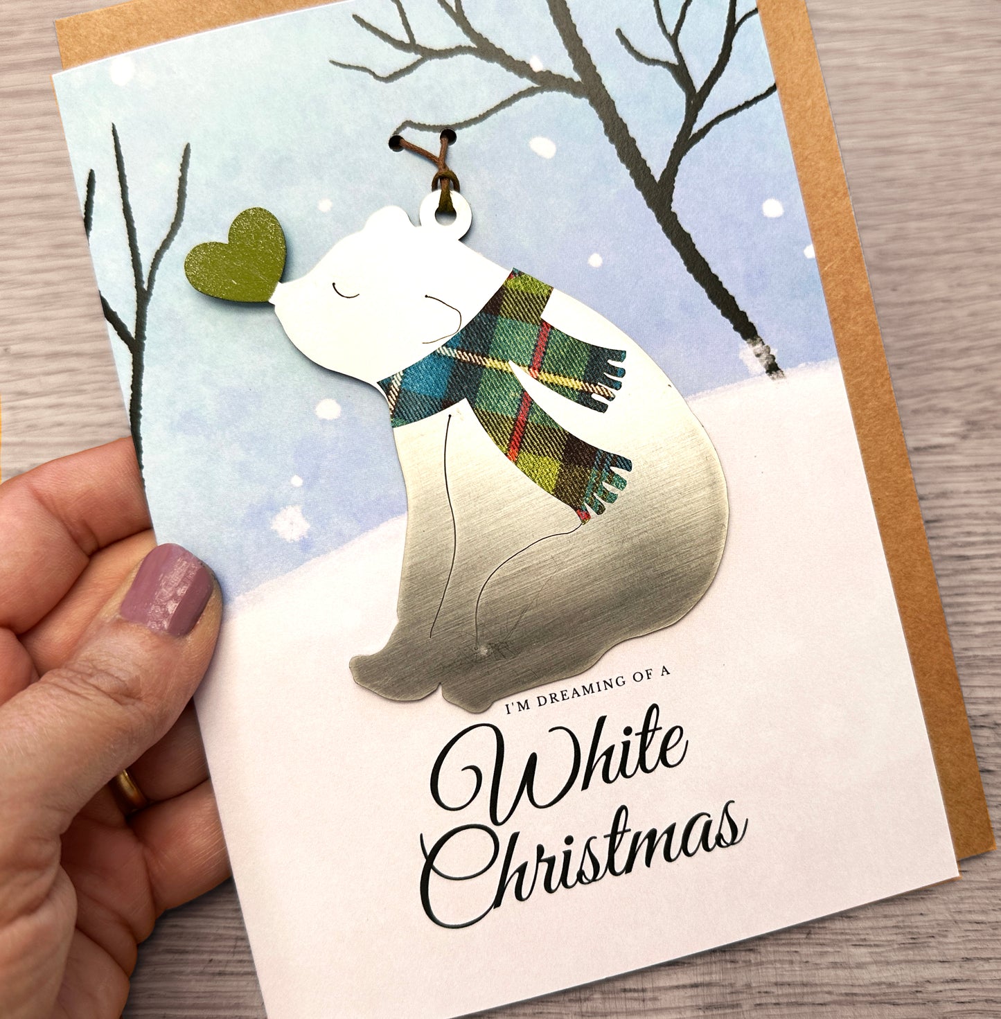 White Christmas Card and Bear Love Ornament