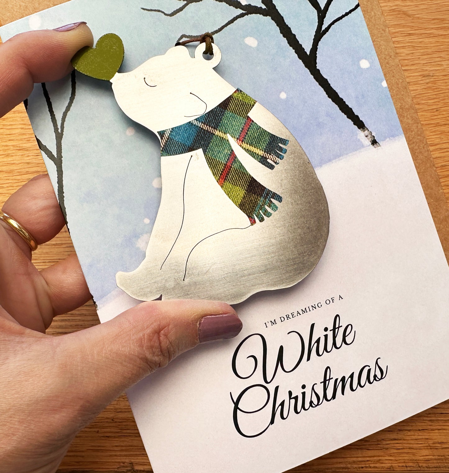 White Christmas Card and Bear Love Ornament