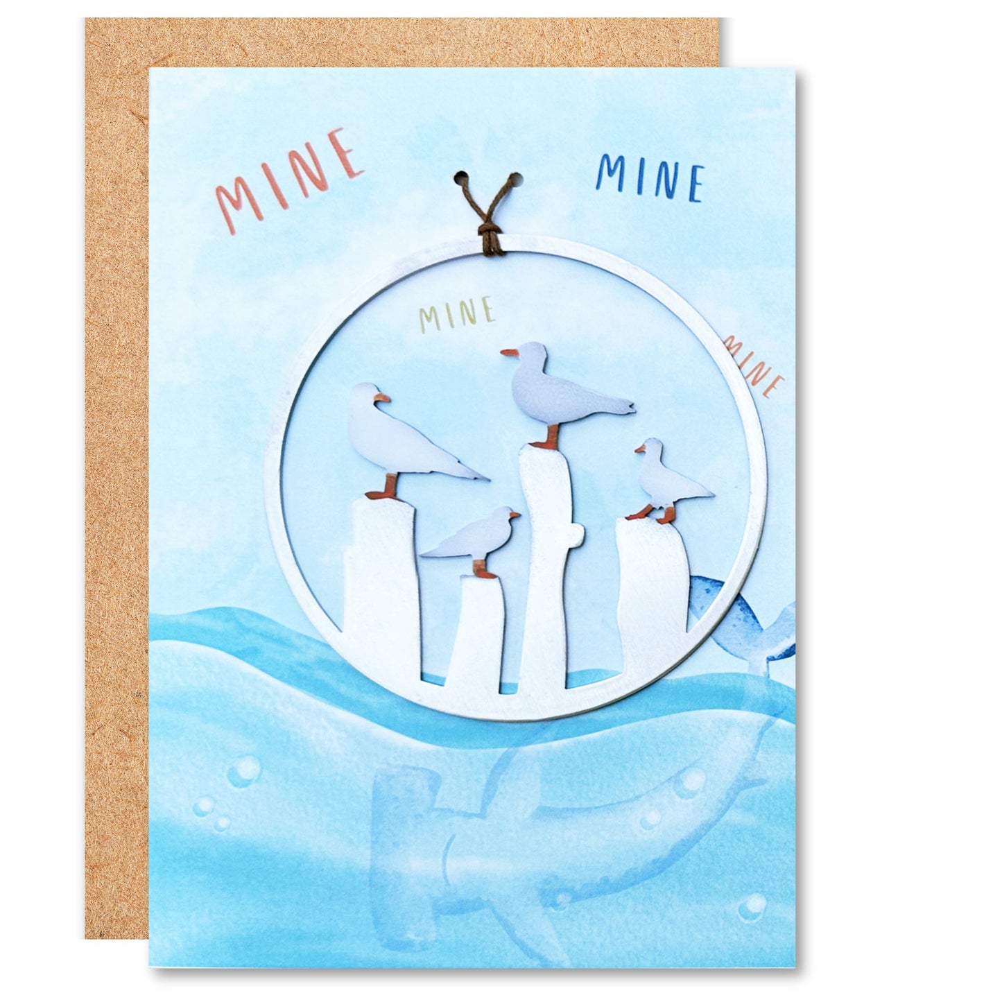 a card with a picture of three seagulls in a circle