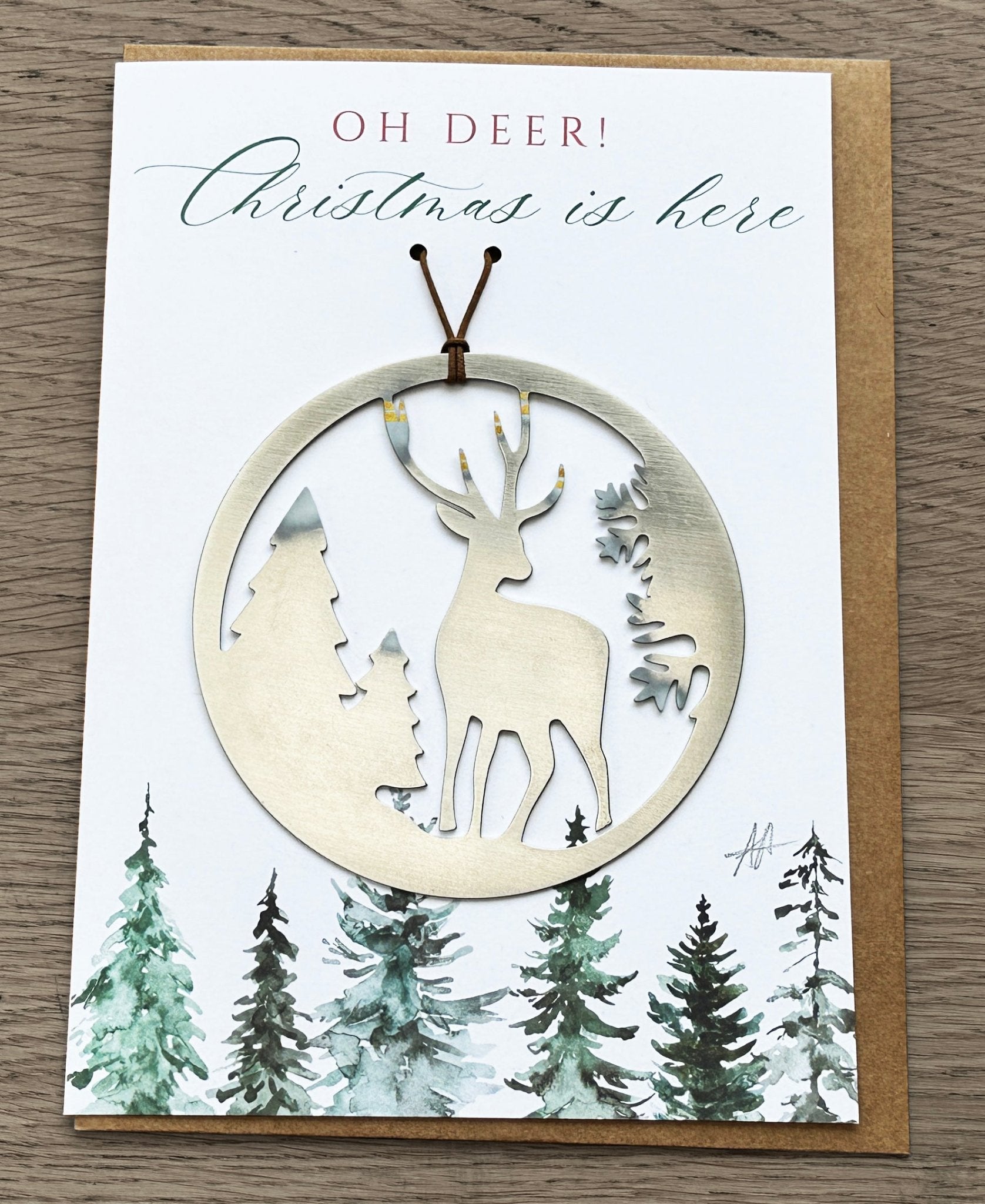 Christmas Card and Reindeer in Forest Ornament - Authenticaa