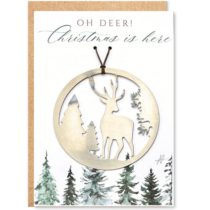 Christmas Card and Reindeer in Forest Ornament - Authenticaa