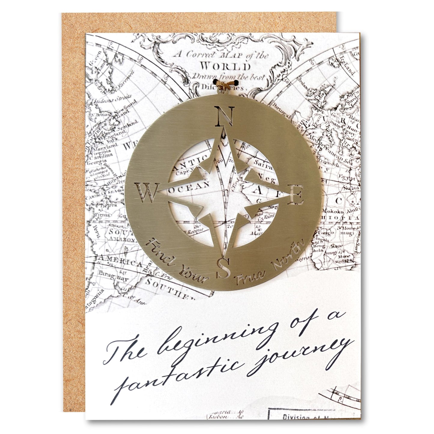 a greeting card with a compass on it