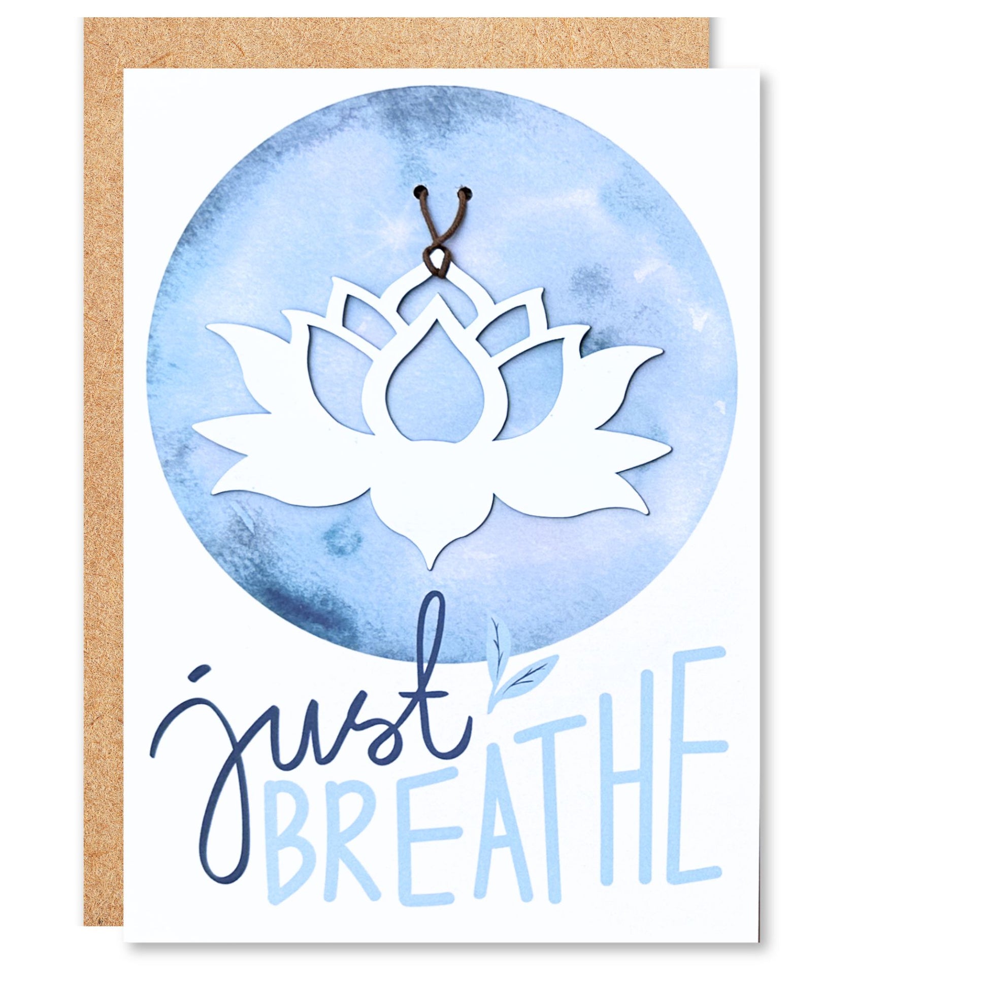 a card with the words just breathe on it