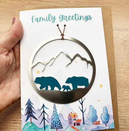 Family Greetings Card with Bear Family Ornament - Authenticaa