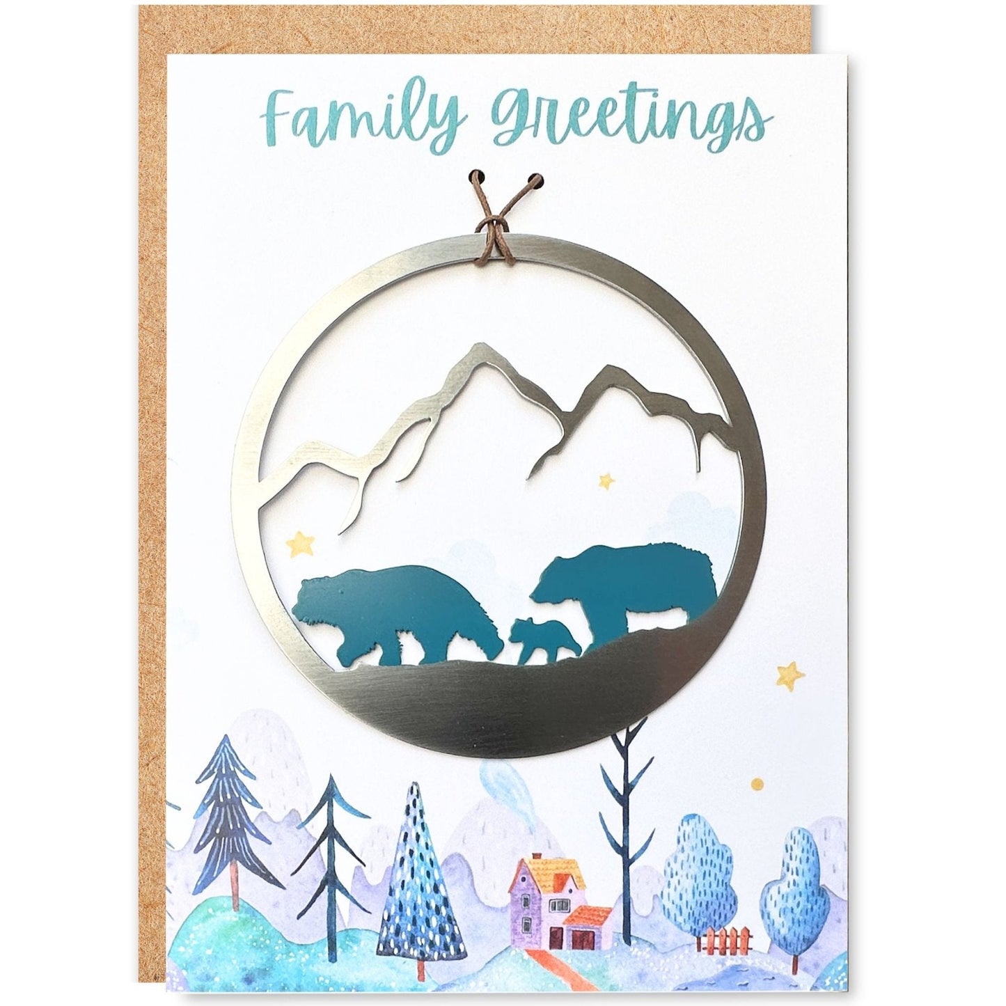 Family Greetings Card with Bear Family Ornament - Authenticaa