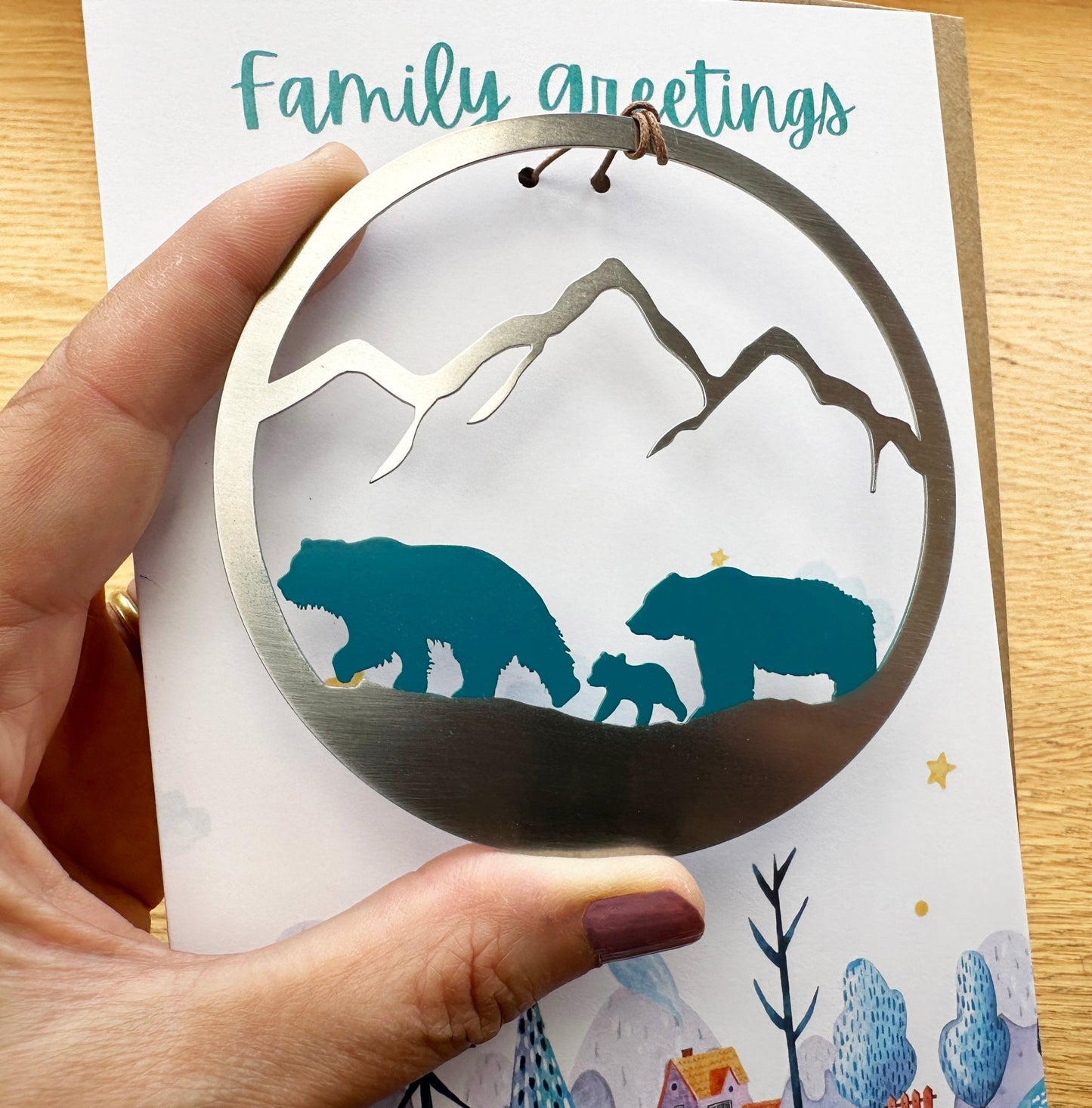 Family Greetings Card with Bear Family Ornament - Authenticaa