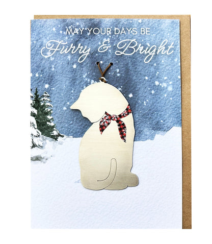 Furry and Bright Holiday Card with Cat Ornament - Authenticaa