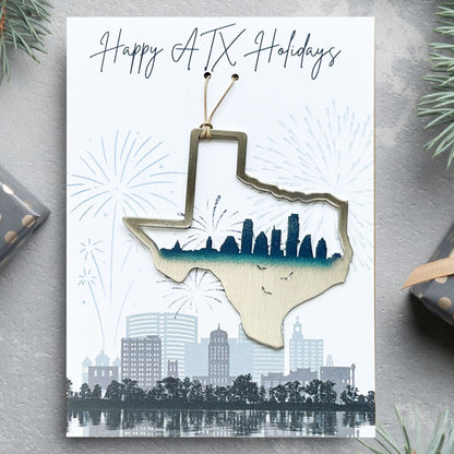 Happy ATX Holidays Card and Austin Skyline Ornament - Authenticaa