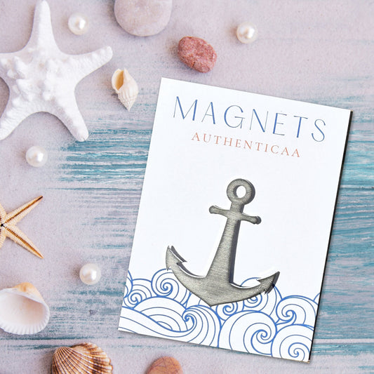 Anchor magnet made of stainless steel placed on an illustrated eco friendly card