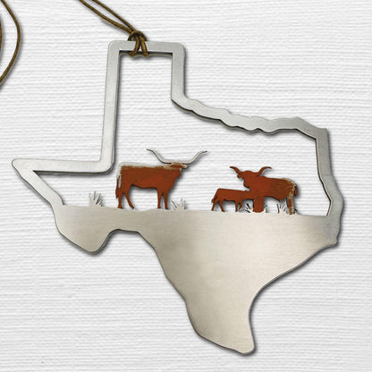 TX longhorn ornament in stainless steel