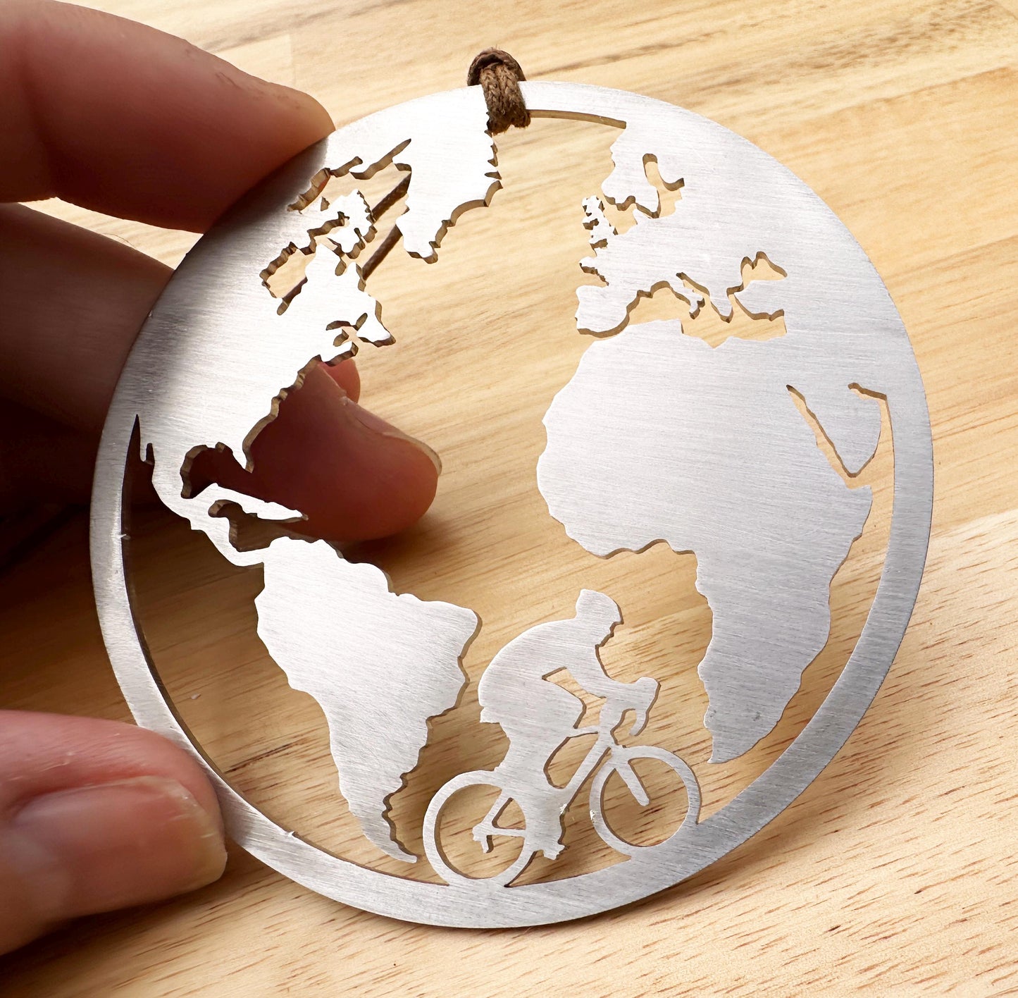 Ornament of mountain biker made of stainless steel