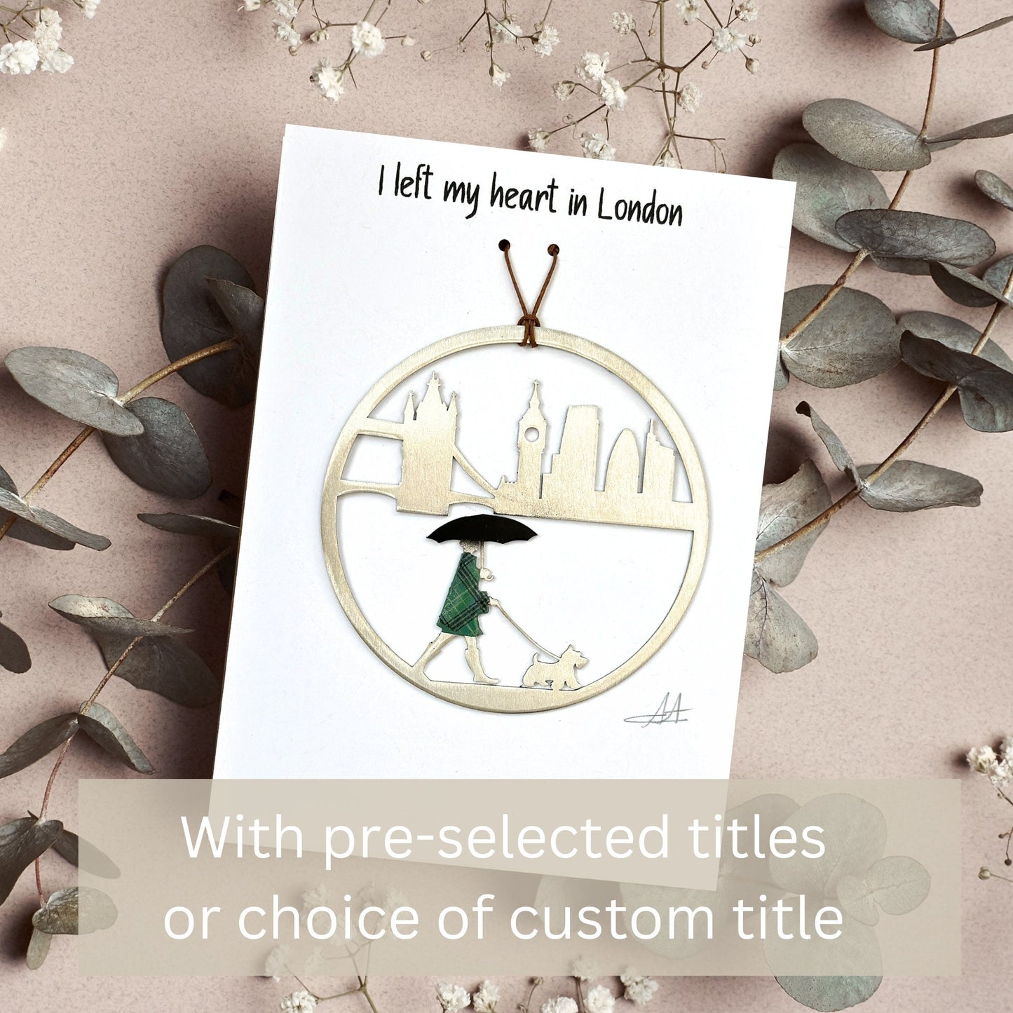 London in the rain Green Tartan ornament with optional personalized greeting card - Authenticaa
