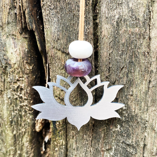 Lotus Flower Stainless Steel Charm with Amethyst Gemstone - Authenticaa