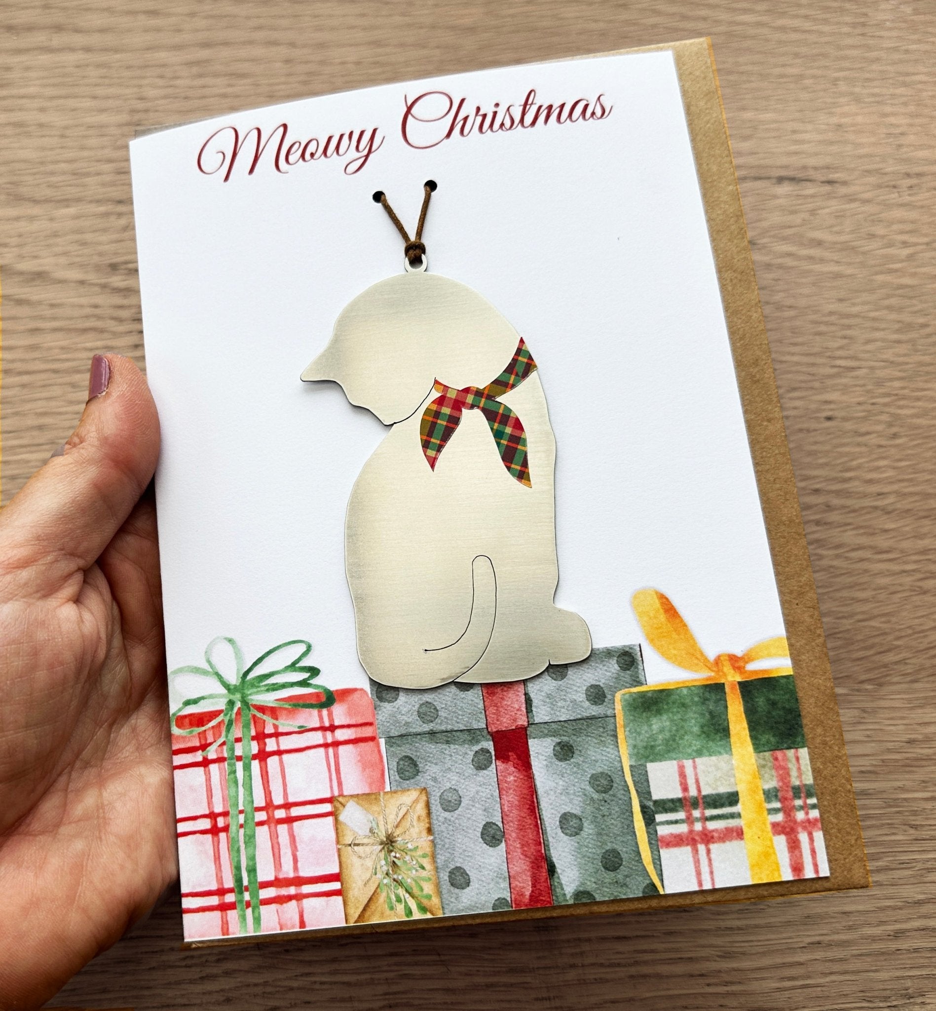 Meowy Christmas Card with Cat Ornament - Authenticaa