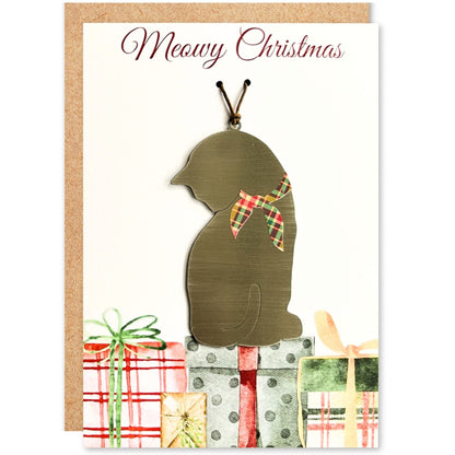 Meowy Christmas Card with Cat Ornament - Authenticaa