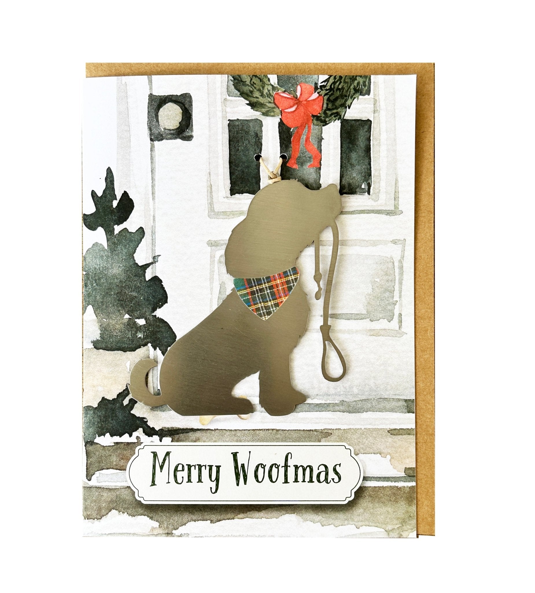 Merry Woof - mas Card with Dog Ornament - Authenticaa