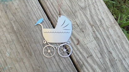 Baby Pram Ornament with optional greeting card