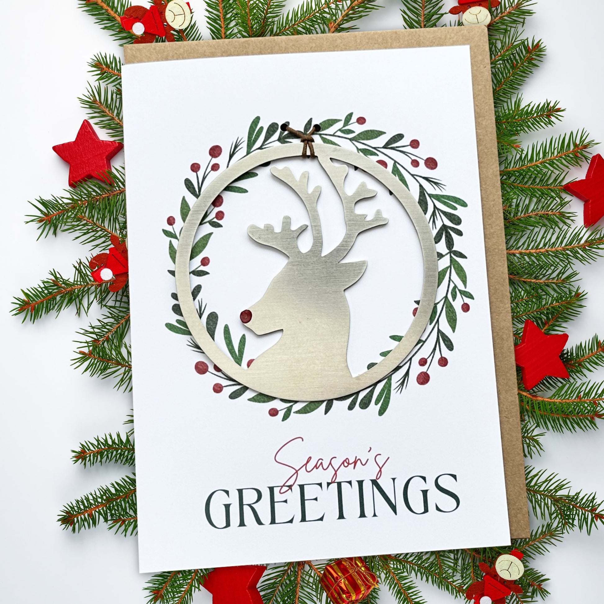 Season's Greetings Card and Reindeer ornament - Authenticaa