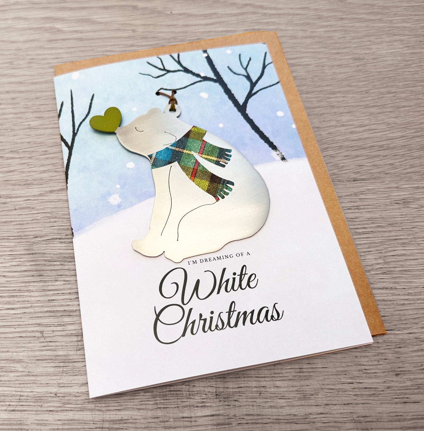 White Christmas Card and Bear Love Ornament